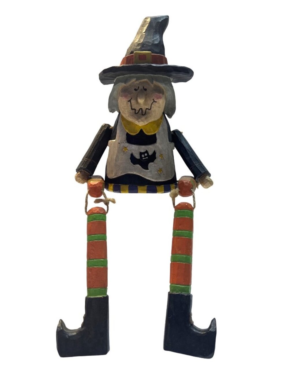 Handcrafted Halloween Witch Figurine Sitting Shelf Decor Painted Wood Art